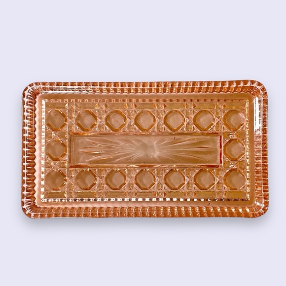 Peach Ballad Vintage Cranberry Tray w/ Server Pink Glass Oneida 8.5” - Picture 5 of 10